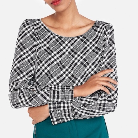 Express Lightweight Black and White Button Sleeve Blouse 🫶 Size Medium - Picture 1 of 10